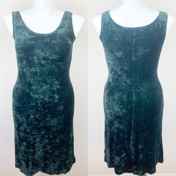 SHARON ANTHONY Crushed Velvet Hunter Green Dress M - Picture 1 of 5